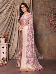 Exquisite Pink Brasso Floral Saree