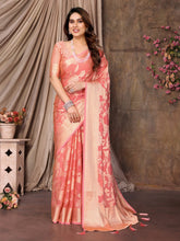 Exquisite Pink Brasso Floral Saree