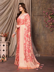 Exquisite Pink Brasso Floral Saree