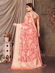 Exquisite Pink Brasso Floral Saree