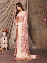 Exquisite Pink Brasso Floral Saree