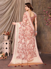 Exquisite Pink Brasso Floral Saree