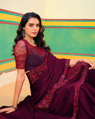Maroon Oak Georgette Zari Embroidery Saree-4279