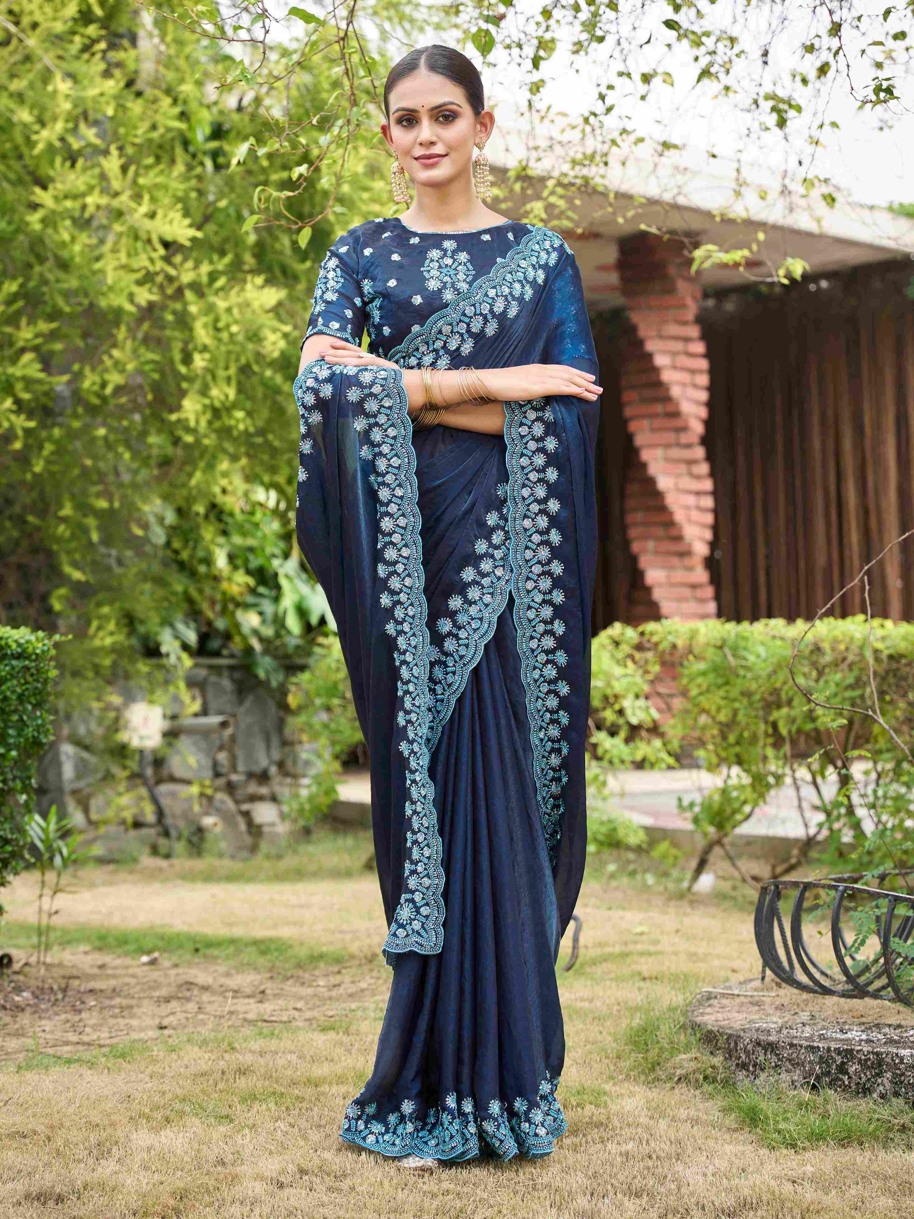 Blue Silk Embroidery Saree