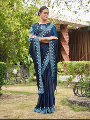 Blue Silk Embroidery Saree