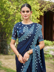 Blue Silk Embroidery Saree