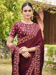 Shop Exquisite Purple Silk Embroidery Saree