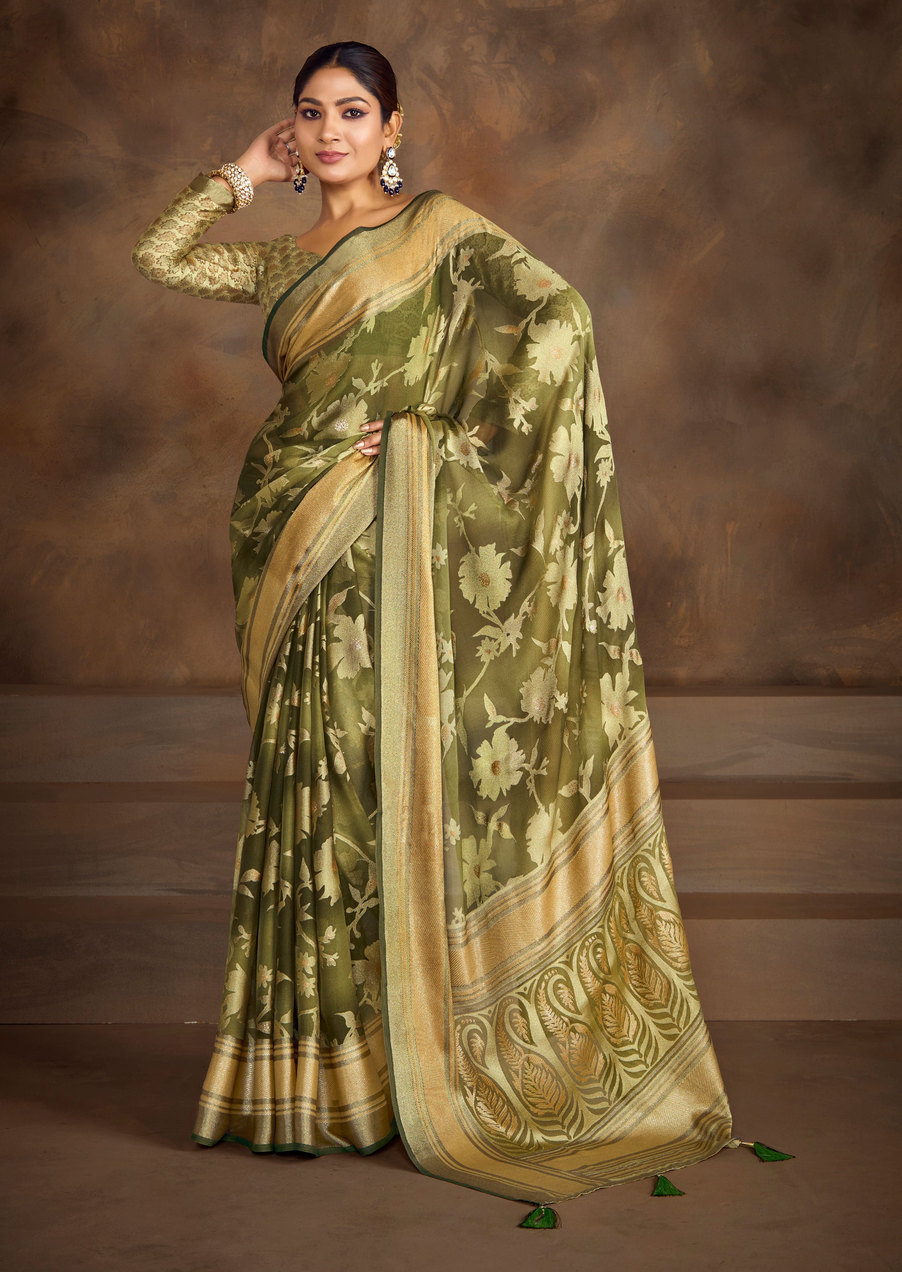 Shop Exquisite Green Brasso Saree