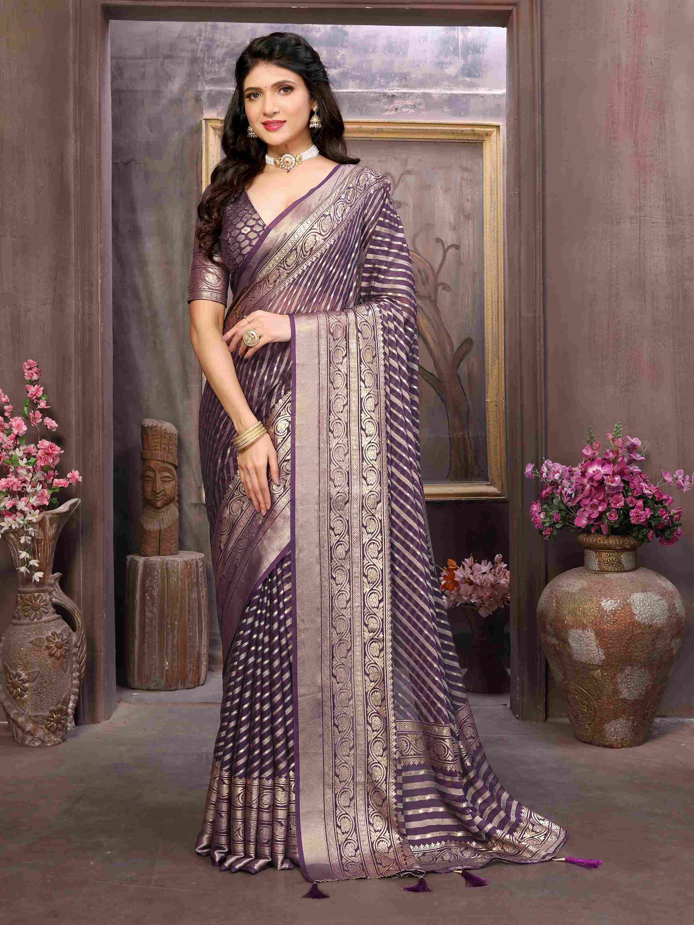 Shop Elegant Purple Brasso Saree