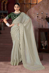 Elegant Grey Embroidery Saree