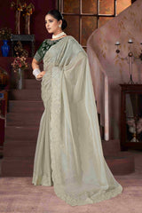Elegant Grey Embroidery Saree
