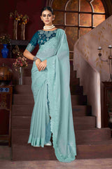 Exquisite Blue Embroidery Saree