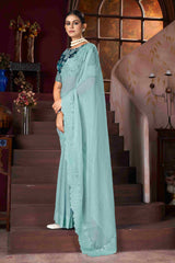 Exquisite Blue Embroidery Saree
