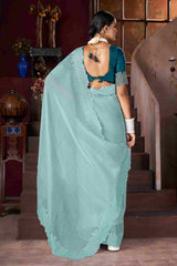 Exquisite Blue Embroidery Saree
