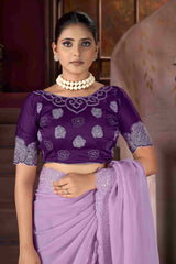 Exquisite Purple Embroidery Saree