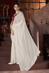 Elevate Your Style with Our Exquisite White Embroidery Saree
