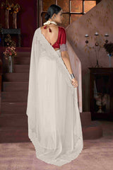 Elevate Your Style with Our Exquisite White Embroidery Saree