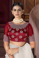 Elevate Your Style with Our Exquisite White Embroidery Saree