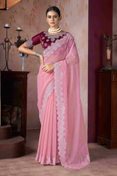 Exquisite Pink Embroidery Saree