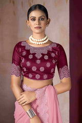 Exquisite Pink Embroidery Saree