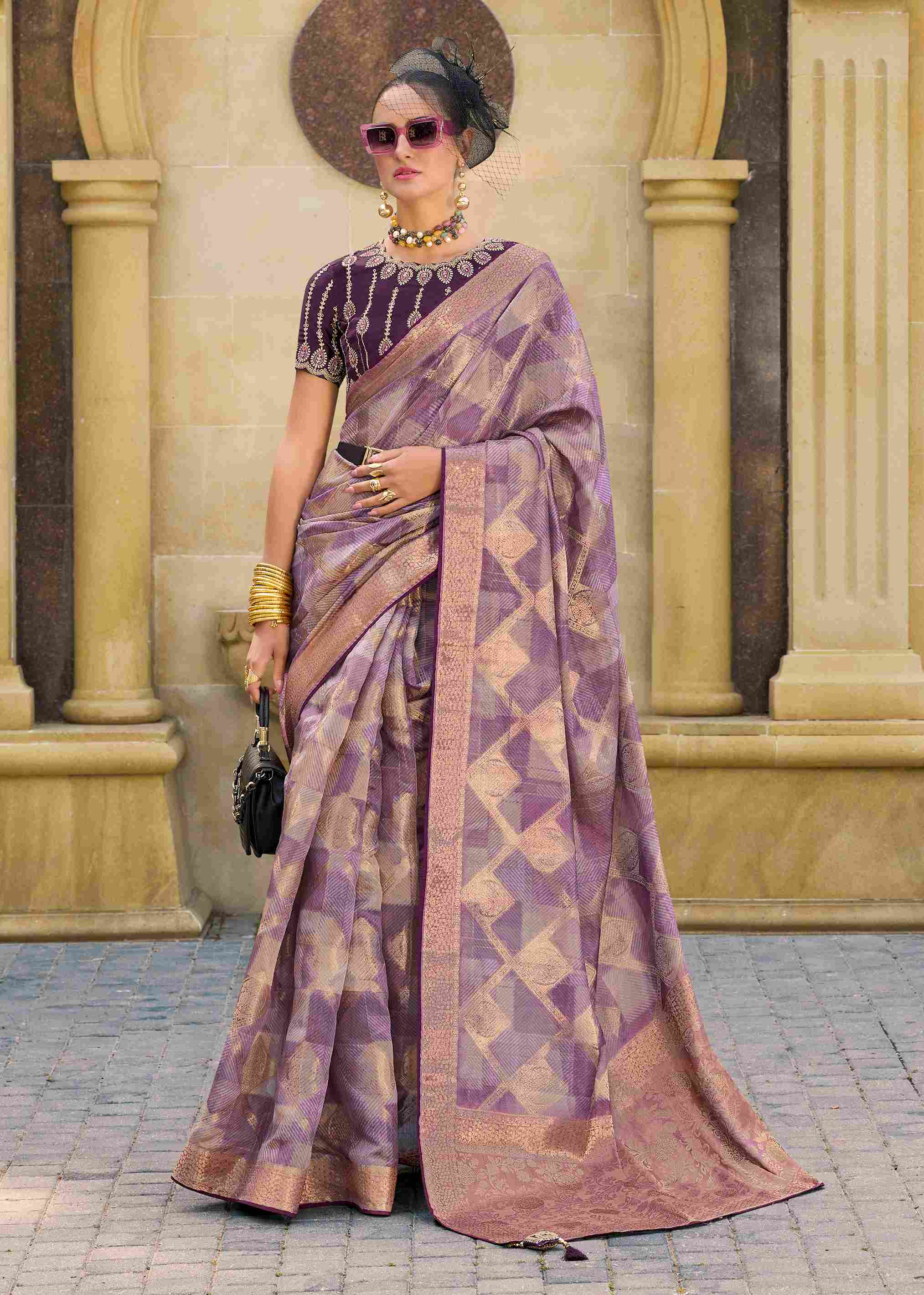 Elevate Elegance with Our Luxurious Purple Jacquard Woven Saree