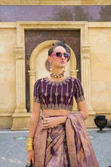 Elevate Elegance with Our Luxurious Purple Jacquard Woven Saree