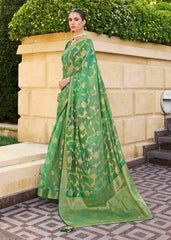 Elevate Elegance with Our Green Jacquard Woven Saree