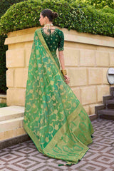 Elevate Elegance with Our Green Jacquard Woven Saree