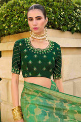 Elevate Elegance with Our Green Jacquard Woven Saree