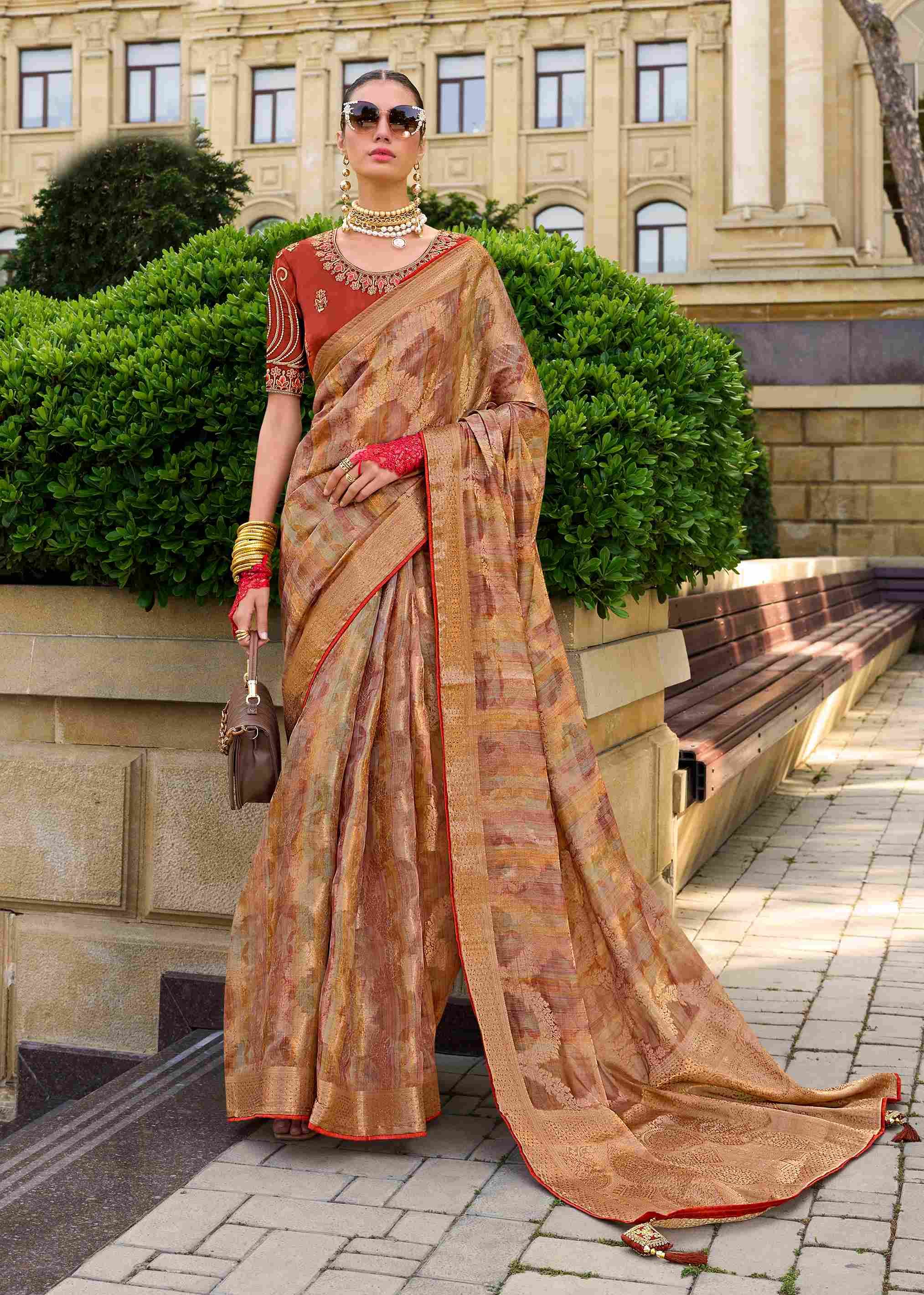 Shop Elegant Orange Jacquard Woven Saree