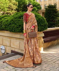 Shop Elegant Orange Jacquard Woven Saree