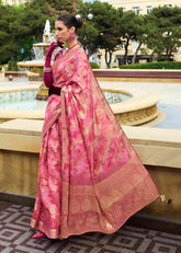 Luxurious Pink Jacquard Woven Saree