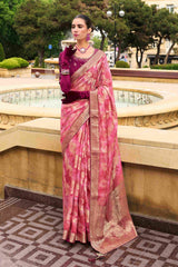 Luxurious Pink Jacquard Woven Saree