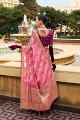 Luxurious Pink Jacquard Woven Saree