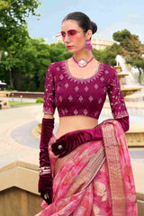 Luxurious Pink Jacquard Woven Saree