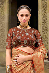 Shop Elegant Orange Jacquard Woven Saree