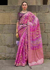 Luxurious Pink Jacquard Woven Saree