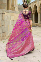 Luxurious Pink Jacquard Woven Saree