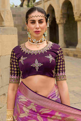 Luxurious Pink Jacquard Woven Saree