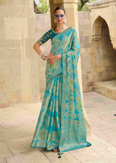 Elevate Elegance with Our Green Jacquard Woven Saree