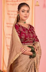 Elegant Brown Satin Embroidery Saree