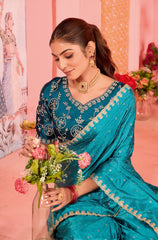 Elegant Green Satin Embroidery Saree