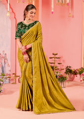 Golden Satin Embroidery Saree