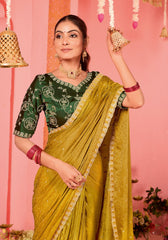 Golden Satin Embroidery Saree