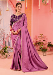 Elegant Pink Satin Embroidery Saree