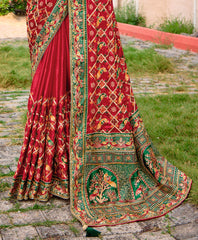 Dark Pink Satin Silk Embroidery Saree-4426