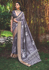 Grey Cotton Silk Digital Floral Print Saree-4427