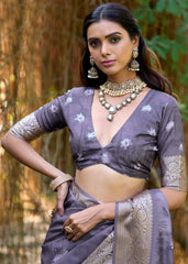 Grey Cotton Silk Digital Floral Print Saree-4427