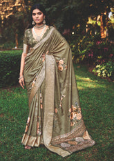 Pastel Brown Cotton Silk Digital Floral Print Saree-4430