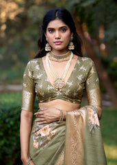 Pastel Brown Cotton Silk Digital Floral Print Saree-4430